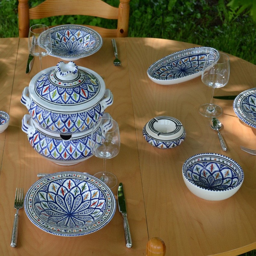 Service couscoussier assiettes Tebsis Bakir bleu - 8 pers