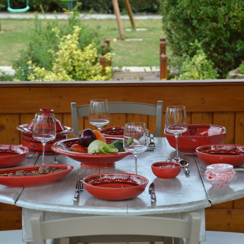 Service à couscous assiettes jattes Tatoué rouge - 8 pers