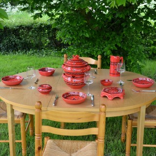 Service couscoussier avec assiettes jattes Tatoué rouge - 8 pers