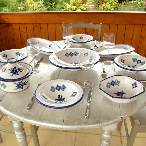 Service à couscous assiettes Tebsi Sahel bleu - 8 pers