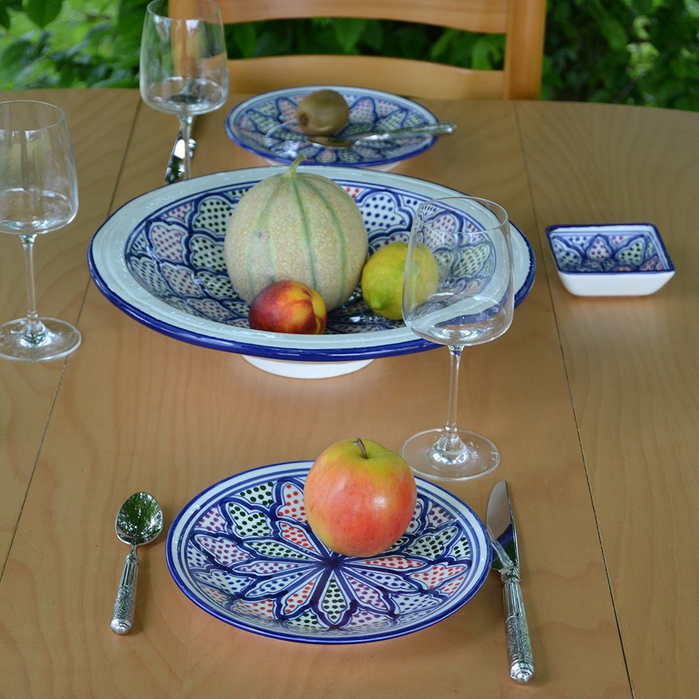 Assiette à Dessert Sahel Bleu – Diamètre 20,5 Cm – Faite Main En Tunisie – Passe Lave-vaisselle & Micro-ondes
