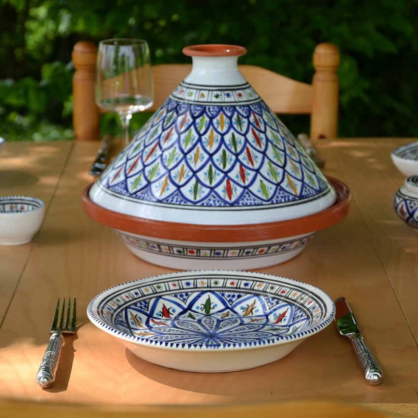 Service à tajine assiettes creuses Bakir bleu - 8 pers