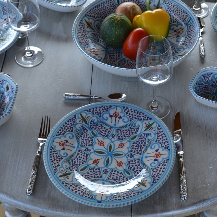 Lot de 6 assiettes plates Marocain turquoise - D 24 cm
