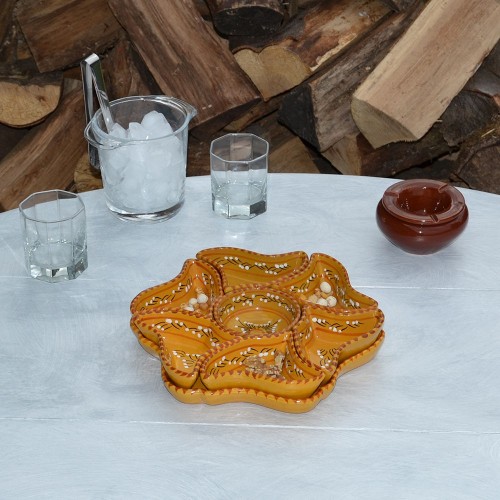 Service apéritif Fleur Tatoué jaune moutarde 2