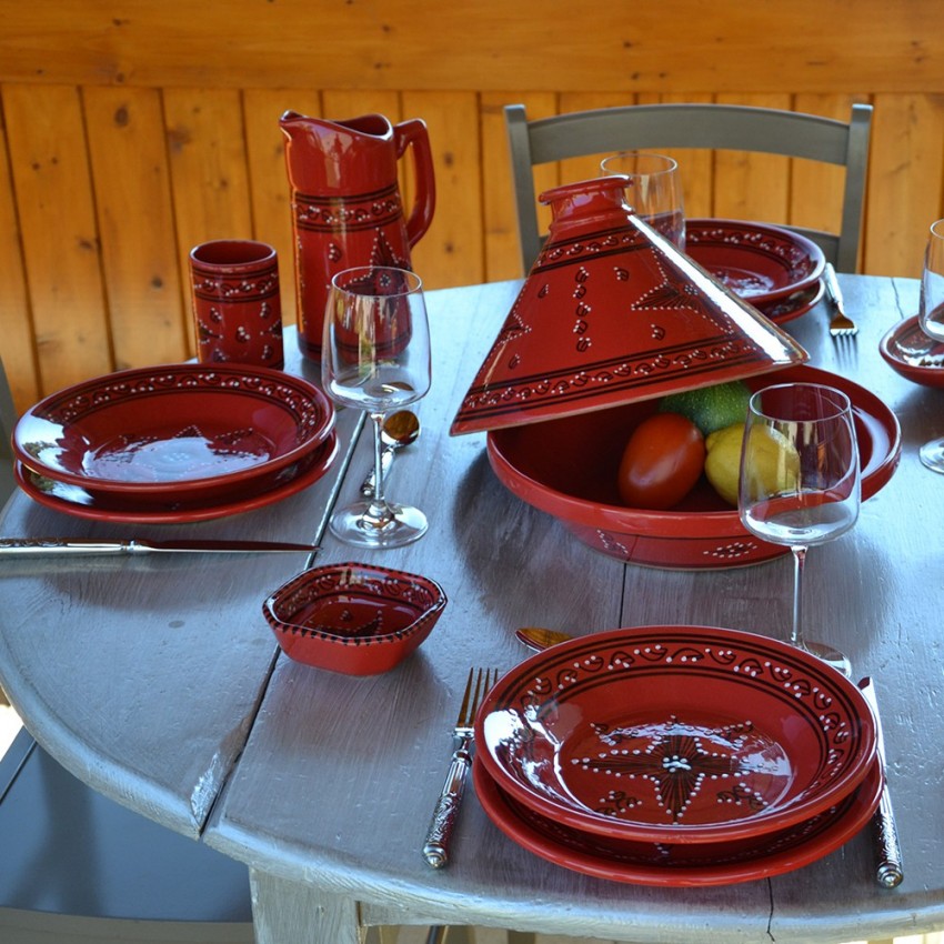 Plat octogonal Tatoué rouge - L 25 cm