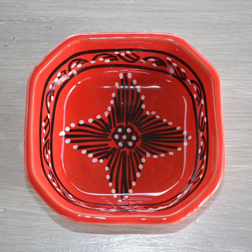 Plat octogonal Tatoué rouge - L 25 cm