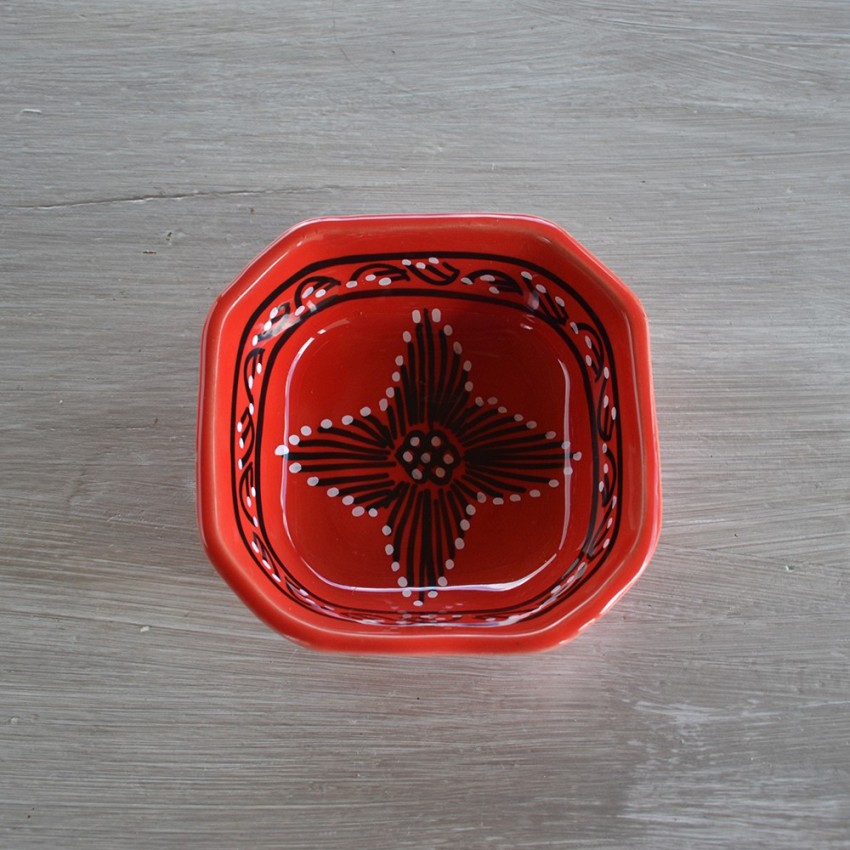 Plat octogonal Tatoué rouge - L 25 cm