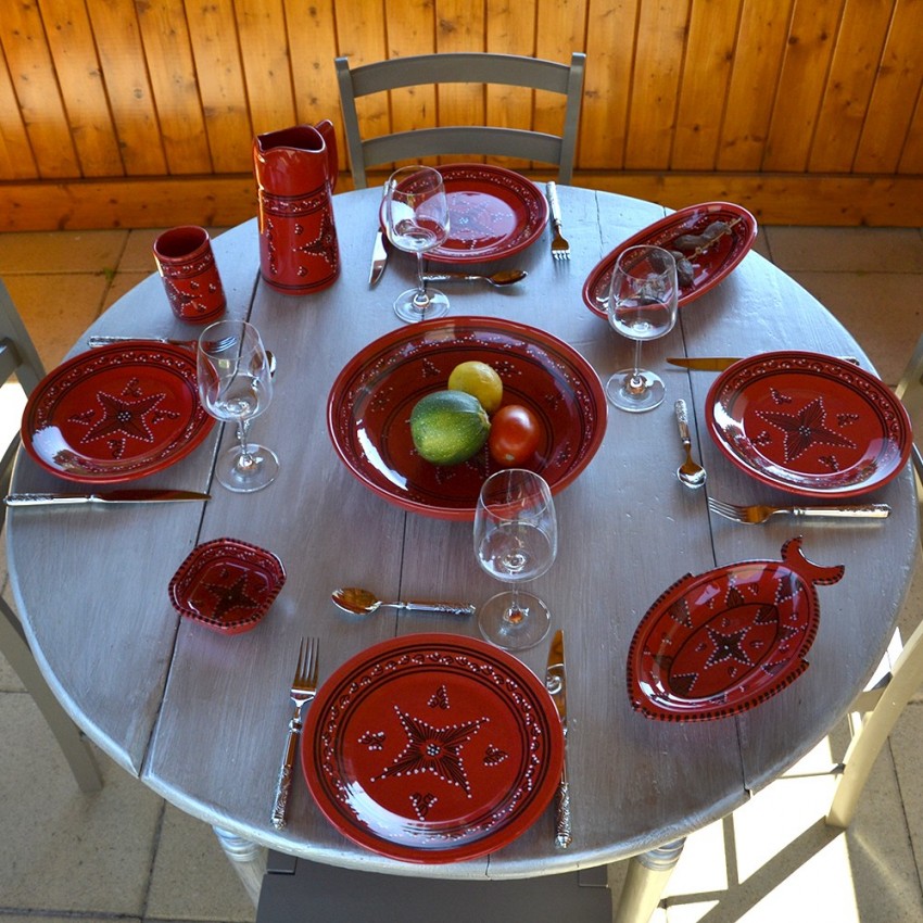 Plat octogonal Tatoué rouge - L 20 cm