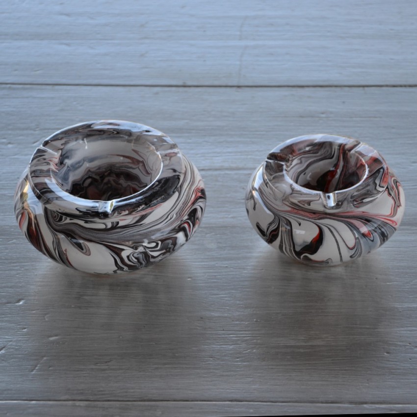 Cendrier anti fumée marbré rouge, noir et blanc - Grand modèle