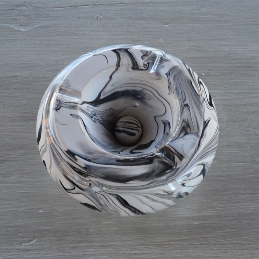 Cendrier anti fumée marbré noir et blanc - Grand modèle