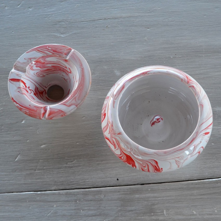 Cendrier anti fumée marbré rouge - grand modèle