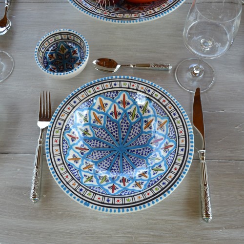 Assiette creuse traditionnelle Bakir turquoise - D 23 cm