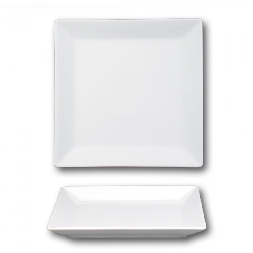 Lot de 6 assiettes plates carrées porcelaine blanche - L 24 cm - Kimi