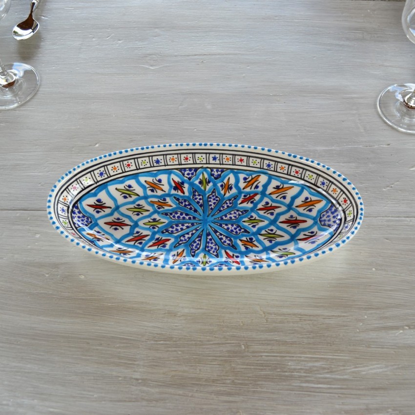 Plat Ovale En Bakir Bleu Artisanat - Longueur 53 Cm, Largeur 23 Cm, Profondeur 6 Cm - Lave-vaisselle Et Micro-ondes Safe, Sans Plomb