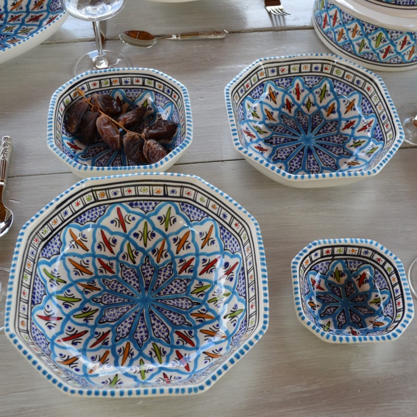 Plat octogonal Bakir turquoise - L 16 cm